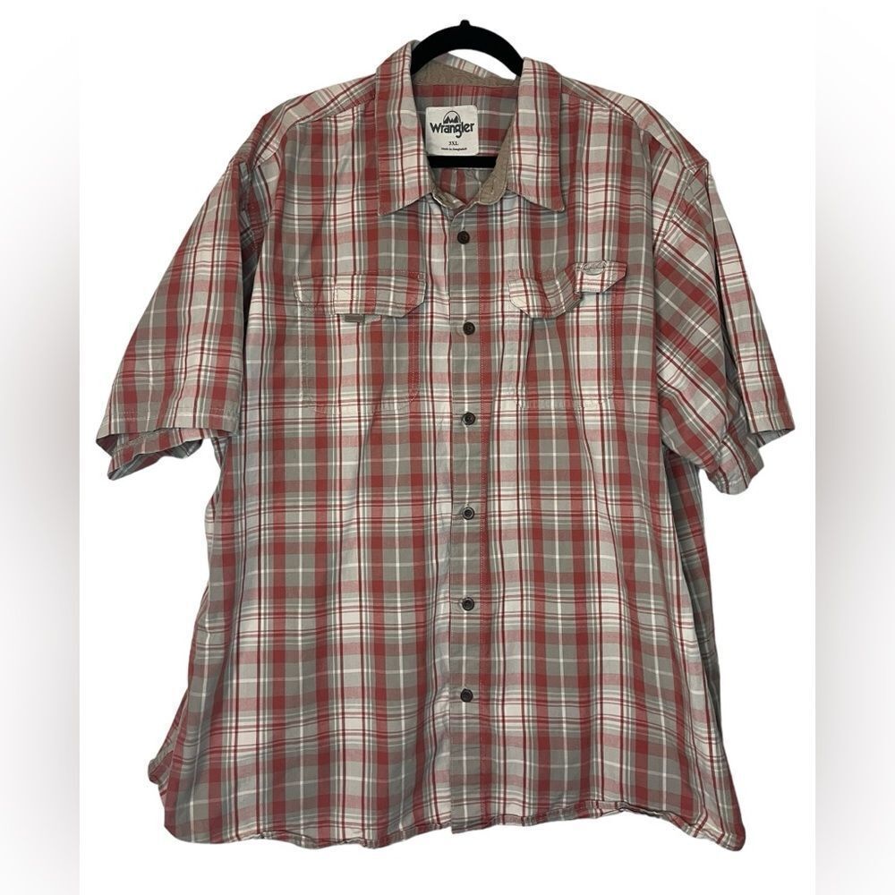 WRANGLER MENS 3XL BIG & TALL RED TAN BUTTON UP SHORT SLEEVE SHIRT - Picture 3 of 9